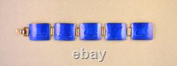Thune Norway Sterling Silver Link Bracelet Cobalt Blue Enamel Viking Ships