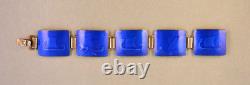 Thune Norway Sterling Silver Link Bracelet Cobalt Blue Enamel Viking Ships