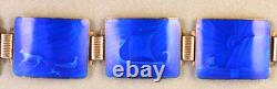 Thune Norway Sterling Silver Link Bracelet Cobalt Blue Enamel Viking Ships