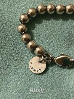 Tiffany And Co Silver & Blue Enamel Heart Tag Mini Bead Bracelet 6.69 RRP 460$