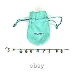 Tiffany And Company 10 Charm Mini 6 1/2 Blue Enamel. 925 Bracelet