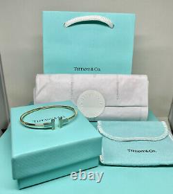 Tiffany & Co 18k Gold T Wire Cuff Bracelet Yellow Gold & Tiffany Enamel Blue
