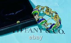 Tiffany & Co. 18kt Yellow Gold, Blue & Green Enamel Diamond Bracelet RARE