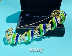 Tiffany & Co. 18kt Yellow Gold, Blue & Green Enamel Diamond Bracelet RARE