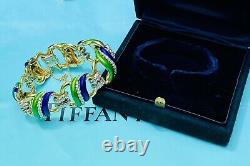 Tiffany & Co. 18kt Yellow Gold, Blue & Green Enamel Diamond Bracelet RARE