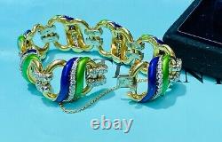 Tiffany & Co. 18kt Yellow Gold, Blue & Green Enamel Diamond Bracelet RARE