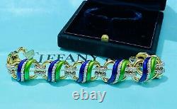 Tiffany & Co. 18kt Yellow Gold, Blue & Green Enamel Diamond Bracelet RARE