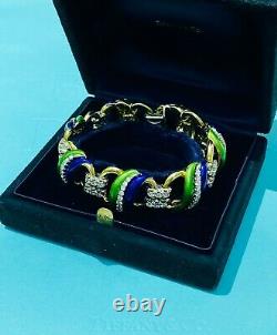 Tiffany & Co. 18kt Yellow Gold, Blue & Green Enamel Diamond Bracelet RARE