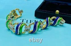 Tiffany & Co. 18kt Yellow Gold, Blue & Green Enamel Diamond Bracelet RARE