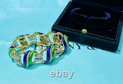 Tiffany & Co. 18kt Yellow Gold, Blue & Green Enamel Diamond Bracelet RARE