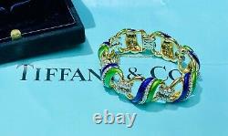 Tiffany & Co. 18kt Yellow Gold, Blue & Green Enamel Diamond Bracelet RARE