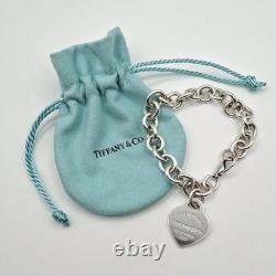 Tiffany & Co 7 925 Sterling Silver Blue Enamel Heart Tag Cable Chain Bracelet