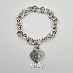 Tiffany & Co 7 925 Sterling Silver Blue Enamel Heart Tag Cable Chain Bracelet