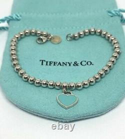 Tiffany & Co. 925 Blue Enamel Mini Heart Tag Bracelet 6.5long