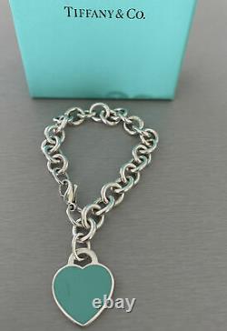 Tiffany & Co 925 Blue Enamel Return To Tiffany Heart Tag Bracelet 7 With Box