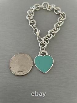 Tiffany & Co 925 Blue Enamel Return To Tiffany Heart Tag Bracelet 7 With Box