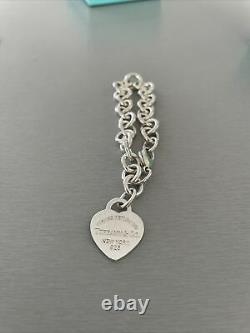 Tiffany & Co 925 Blue Enamel Return To Tiffany Heart Tag Bracelet 7 With Box