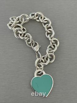Tiffany & Co 925 Blue Enamel Return To Tiffany Heart Tag Bracelet 7 With Box