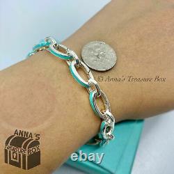 Tiffany & Co. 925 Silver Blue Enamel Clasping Link 7 Bracelet (pouch)