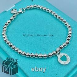 Tiffany & Co. 925 Silver Blue Enamel Heart Round RTT 6.75 Bracelet (Bx, pch, rbn)