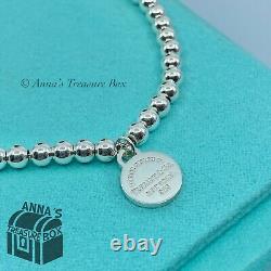 Tiffany & Co. 925 Silver Blue Enamel Heart Round RTT 6.75 Bracelet (Bx, pch, rbn)