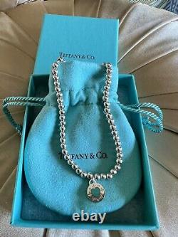Tiffany & Co. 925 Silver Blue Enamel Heart Round RTT 7.5 Bead Bracelet NEW