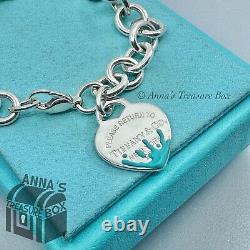 Tiffany & Co. 925 Silver Blue Enamel Splash RTT Heart Tag 7.5 Bracelet (pouch)