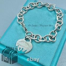 Tiffany & Co. 925 Silver Blue Enamel Splash RTT Heart Tag 7.5 Bracelet (pouch)