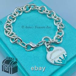 Tiffany & Co. 925 Silver Blue Enamel Splash RTT Heart Tag 7 Bracelet (pouch)