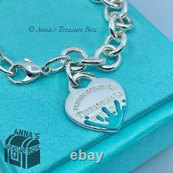 Tiffany & Co. 925 Silver Blue Enamel Splash RTT Heart Tag 7 Bracelet (pouch)