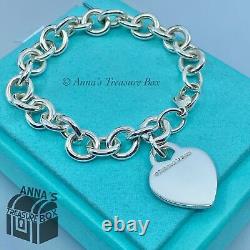 Tiffany & Co. 925 Silver Blue Enamel Splash RTT Heart Tag 7 Bracelet (pouch)