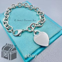 Tiffany & Co. 925 Silver Blue Enamel Splash RTT Heart Tag 8 Bracelet (pouch)