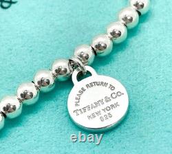 Tiffany & Co. 925 Silver Blue Enamel Sunburst Heart Round RTT Bead Bracelet 6.5