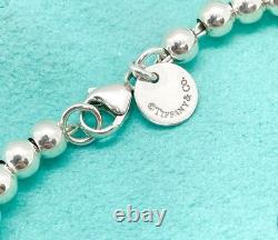 Tiffany & Co. 925 Silver Blue Enamel Sunburst Heart Round RTT Bead Bracelet 6.5