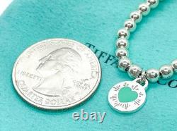 Tiffany & Co. 925 Silver Blue Enamel Sunburst Heart Round RTT Bead Bracelet 6.5