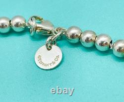 Tiffany & Co. 925 Silver Blue Enamel Sunburst Heart Round RTT Bead Bracelet 7