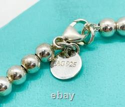 Tiffany & Co. 925 Silver Blue Enamel Sunburst Heart Round RTT Bead Bracelet 7