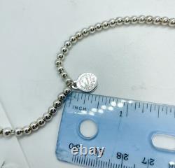 Tiffany & Co. 925 Silver Blue Enamel Sunburst Heart Round RTT Bead Bracelet 7