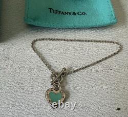 Tiffany & Co. 925 Sterling Silver Blue Enamel Heart Love Toggle Bracelet Small