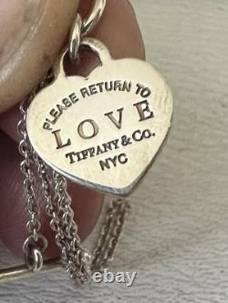 Tiffany & Co. 925 Sterling Silver Blue Enamel Heart Love Toggle Bracelet Small