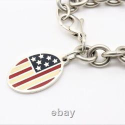 Tiffany & Co. American Flag Charm Bracelet 7.087 Sterling Silver 925 WithPouch