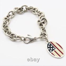 Tiffany & Co. American Flag Charm Bracelet 7.087 Sterling Silver 925 WithPouch