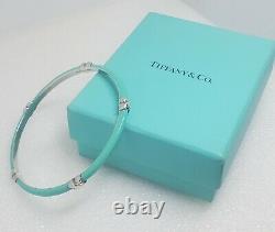Tiffany &Co Aqua Blue Enamel Sterling Silver Signature X Kiss Bangle Bracelet
