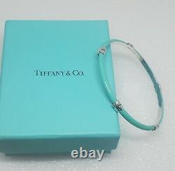Tiffany &Co Aqua Blue Enamel Sterling Silver Signature X Kiss Bangle Bracelet