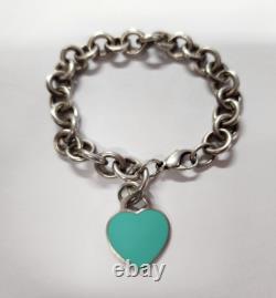 Tiffany & Co Blue Enamel 925 Silver RETURN TO TIFFANY Heart Bracelet 8