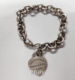 Tiffany & Co Blue Enamel 925 Silver RETURN TO TIFFANY Heart Bracelet 8