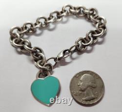 Tiffany & Co Blue Enamel 925 Silver RETURN TO TIFFANY Heart Bracelet 8