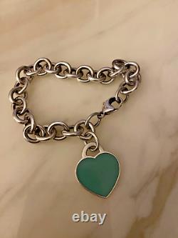 Tiffany & Co Blue Enamel 925 Silver Return To Tiffany Heart Tag Link Bracelet