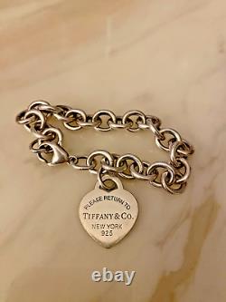 Tiffany & Co Blue Enamel 925 Silver Return To Tiffany Heart Tag Link Bracelet