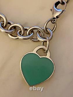 Tiffany & Co Blue Enamel 925 Silver Return To Tiffany Heart Tag Link Bracelet